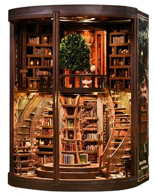 3D Book Nook Kit – DIY Casa Miniatura 3D De Madera con Luz LED Táctil, Biblioteca Giratoria De Dos Niveles, Estantería En Forma De Árbol y Cubierta Acrílica Intelligent Tree