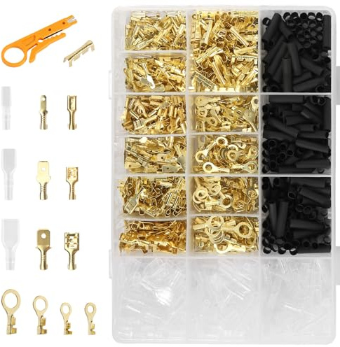 1050 stycken kabelskor, flatstift, flatstifthylsor set, flatstifthylsor 6,3 mm/2,8 mm/4,8 mm flatstiftsanslutningar, samt ringkabelsko och skarvhylsor | Platta hylsor M3/M4/M5/M6 platta pluggkontakter, liksom ringöglor och kabelanslutningar