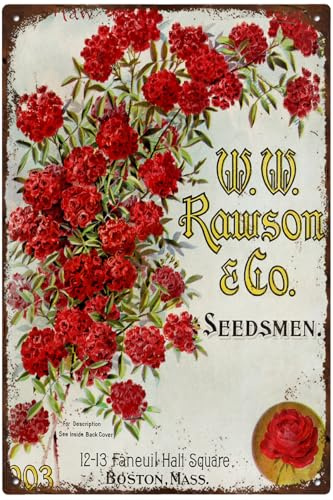 Vintage Metal Tin Sign Seedsmen Catalog Cover 1903 Crimson Rambler Rose Botanical Flowers Garden Wall Art Antique Floral Prints Nature Plants Home Horticulture Wall Decor 5.5x8 Inch