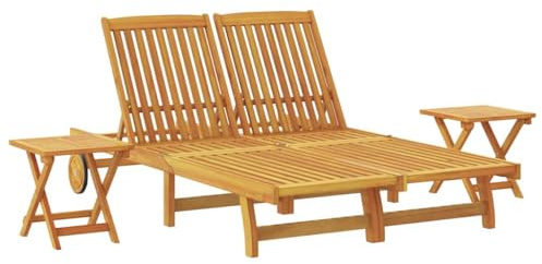 vidaXL Tumbona Marrón Madera de Acacia Sólida, Recliner Ajustable para Exteriores, Silla Moderna de jardín, Cama de Sol Duradera y Relajante