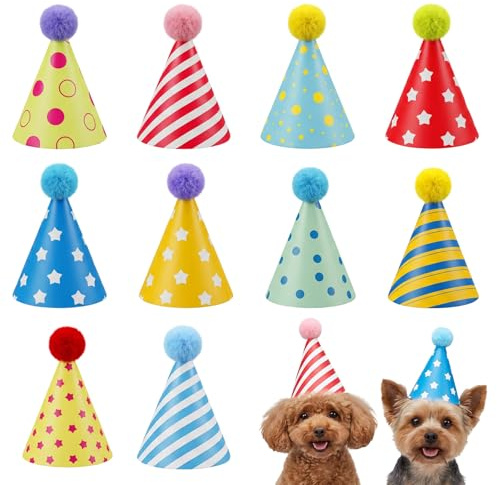 Kynigo 10 sombreros de fiesta coloridos para peluches, gorros de fiesta con pompones, para fiestas de cumpleaños, peluches y muñecas