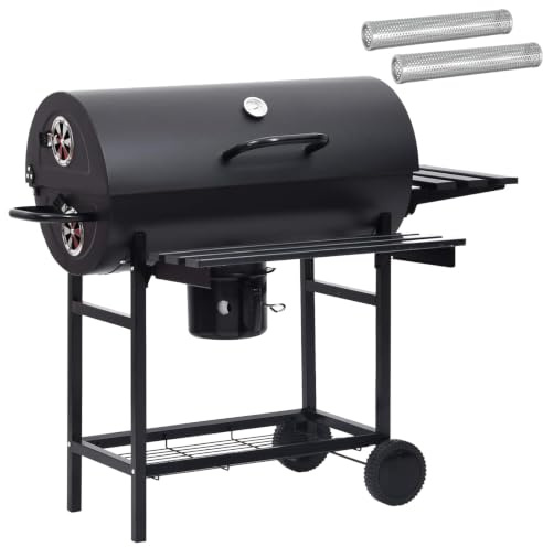 vidaXL Barbacoa de barril con ruedas y estantes 3 piezas 115 x 85 x 95 cm metal moderno barbacoa exterior barbacoa portátil de acero inoxidable resistente a la intemperie con ruedas para jardín