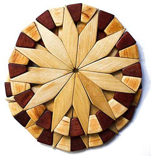 ECOSALL Natural Wood Trivets for Hot Dishes, Table and Kitchen Counter Set of 2 – Made in Ukraine Sturdy and Durable 7-inch Wooden Kitchen Hot Pads. Festive Design Table Décor – Kitchen Gift Idea