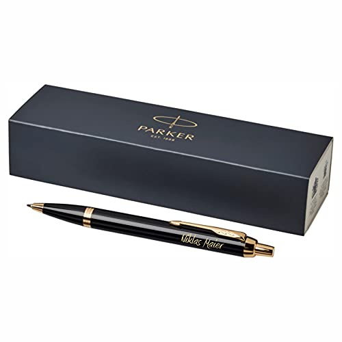 Exklusiver PARKER Kugelschreiber IM Core mit Gravur | Premium Stift | Geschenkbox | blaue Tinte | edel | personalisiertes Geschenk | Namen | graviert | Kulli | Geburtstag | Prüfung (Black GT)