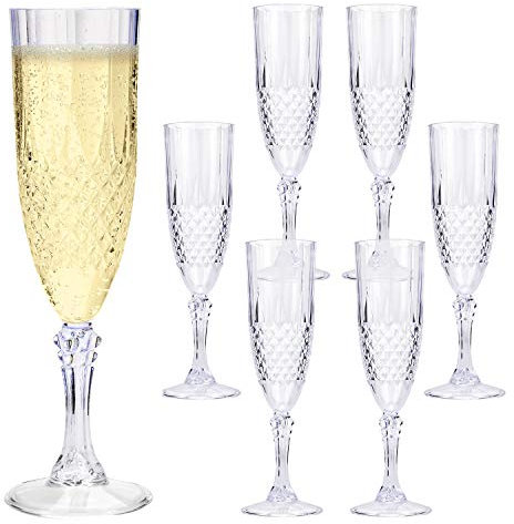Taylor & Brown Clear Crystal Effect Plastic Highball Whiskey Wine Champagne Flute Glasses Drinks Cups Reusable for Parties, Weddings, Outdoor Events, BBQ and Picnics (24, Champagne Flute)