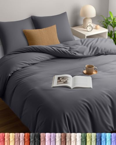 Utopia Bedding Funda Nordica 220 x 240 - Microfibra Juego de Funda Edredon 220x240 cm y 2 Fundas de Almohada 65x65 cm (Gris)