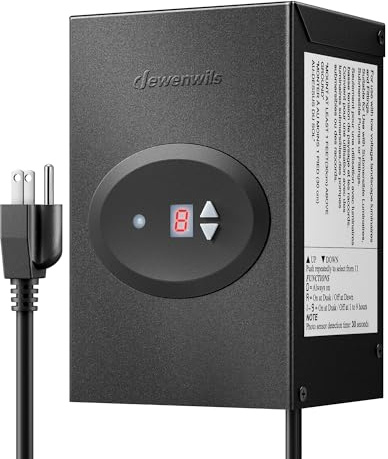 DEWENWILS 200W Low Voltage Landscape Transformer, Outdoor Weatherproof Transformer with Timer and Photocell Sensor, 120V AC to 12V AC for Landscape Lighting, LED Path Lights, Spotlights,ETL Listed