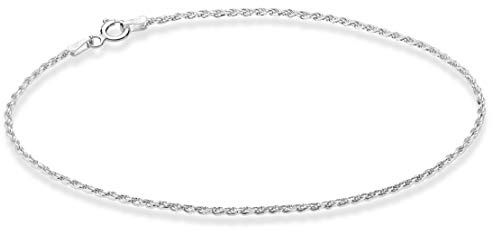 Miabella 925 Sterling Silver Solid 1.5mm Diamond-Cut Braided Rope Chain Anklet Ankle Bracelet for Women, Made in Italy (sterling silver, 9)