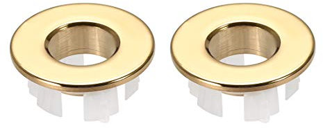 sourcing map Sink Basin Trim Overflow Cover Copper Insert in Hole Round Caps Gold Tone 2Pcs