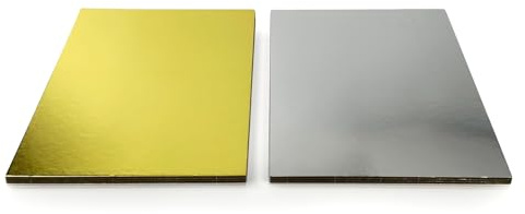 Miss Bakery's House® Cake Board - 3 mm - Ø 30x40 cm - Argent & Or - 3 pièces double face - rectangulaire - assiette à gâteau enrobé - brillant - utilisable des deux côtés