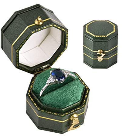 TAIMY Vintage Ring Box, Classical Victorian Style Mini Antique Ring Box, Handcrafted Small Keepsake Jewelry Box(Equilateral Octagon, Green)