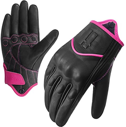 Harssidanzar Guanti da moto con schermo tattile in pelle di capra con dito completo per donna GL016EU,Rosenoio,Taglia L