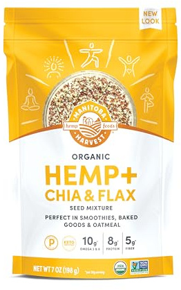 Manitoba Harvest Organic Hemp Plus Flax & Chia Seeds - 7oz - 8g Protein, 5g Fiber and 10g Omega 3 & 6 per 30g Serving - Nutrient-Dense, 3-in-1 Super Seeds Mixture - Vegan, Non-GMO Project Verified