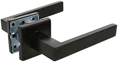 Amig - Jeu de poignées avec rosette intérieure pour portes | Mod. SUKI | 54 x 54 mm | Carré de 8 mm | Design élégant et simple | Acier inoxydable noir