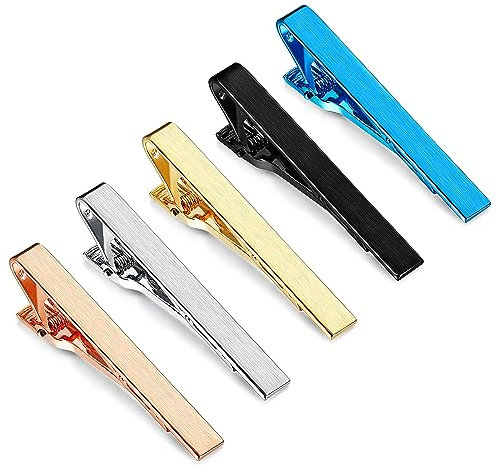 Morfetto 5 STÜCK Krawattenklammer für Männer Krawattenklammer Set Gebürstet Glatt Silber Gold Schwarz Krawattenklammer Krawattenklammer Clip auf Hochzeit Business Krawattennadel für Männer BB
