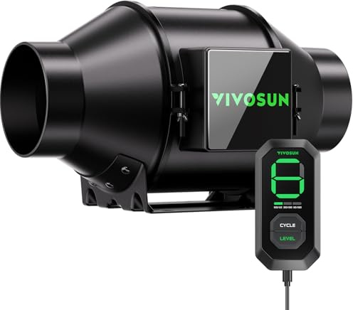 VIVOSUN AeroZesh G4 kanalfläkt 100 mm, EC-frånluftsfläkt 331 m³/h PWM-styrning och E12-hastighetsregulator för odlingstält, grotboxsystem och inomhusventilation | 3 cykellägen, odlingstält-kit ventilationsfläkt, EC-motor, programmerbar avgasfläkt för värmekylning booster, hydroponik