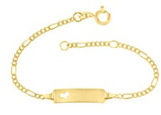 JC Schmuck 333 Gold Baby ID-Armband Kinder Armband 14 cm Figaro Armkettchen mit Herz Goldarmband mit Gravur Taufarmband Gold Namensarmband Taufe Geburtstag Kinderschmuck made in Germany 5.53052HERZ