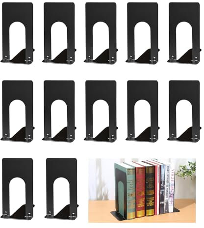 6 par bokstöd i metall, bokställ, bokhållare, bokstopp för barn, kontor, skola, hem, bibliotek, svart/12 st (70 x 100 x 130 mm)