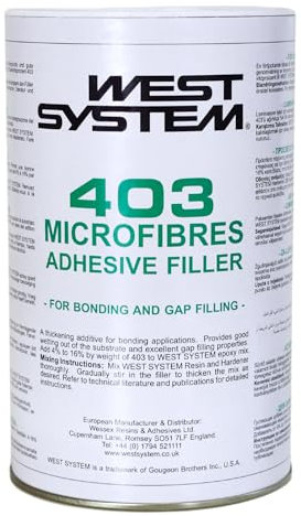 WEST SYSTEM 403 Microfibres Filler 160g - Thickens Epoxy for Wood, Marine & Fibreglass Repair - Waterproof, Multi Purpose Adhesive Powder for 2 Part Epoxy - for Interior & Exterior Use