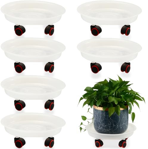 KvyusFlourish 6 confezioni da 33 cm di grandi dimensioni per piante su ruote, supporto per piante in plastica resistente, base a rullo, sottopentola per piante da esterno
