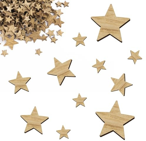 100Pcs Etoile Bois Noël Confetti Décoration à disperser Table DIY Bricolage Artisanat Cadeau Noël Fête (Couleur Naturelle-Taille Différente)