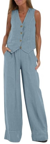 Conjunto Casual de 2 Piezas de Lino y algodón para Mujer, Chaleco Suelto sin Mangas, Pantalones de Pierna Ancha, cómodos Trajes de Verano, Blazer de Negocios, Ropa de Descanso