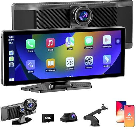 Apple Carplay Andrio Auto,Wireless Carplay Stereo10.26 inch IPS Touch Screen for Car with 4K Dash Cam Front and Rear,1080P Backup Camera,Car Audio Receivers with Bluetooth,FM,Aux,Miracast,Siri