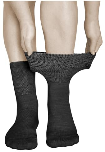 vitsocks Chaussette diabétique LAINE MÉRINOS extra large Femme (2 PAIRES) non comprimante sans couture, ne serrent pas, chaude, noir, 39-42
