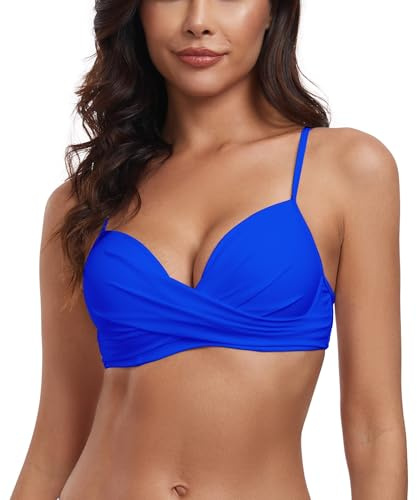 RELLECIGA Underwire bikiniöverdel för kvinnor twist front bygel bikini topp, Kungsblå, S