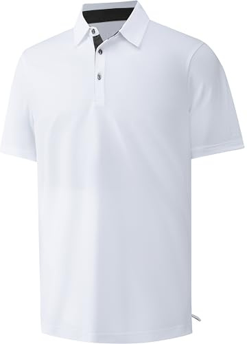 Srysrfp Mens Pique Polo Shirts for Men Short Sleeve Performance Moisture Wicking Quick Dry Casual Sport Collared Golf Shirts for Men, XL White
