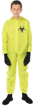P'TIT CLOWN - Déguisement Danger Biologique Enfant - Combinaison de Hazmat à Capuche avec Gants - Costume Halloween, Cosplay, Fête Costumée (7-9 ans)