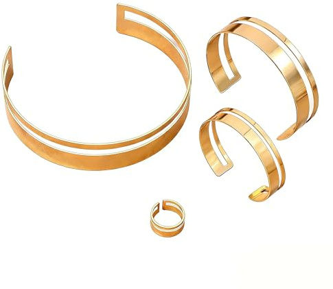 XSDSLS Set di 4 pezzi di gioielli in oro con polsino, collana girocollo, braccialetti, fascia da braccio, fascia superiore per il braccio, anelli da donna, gioielli in oro per le donne