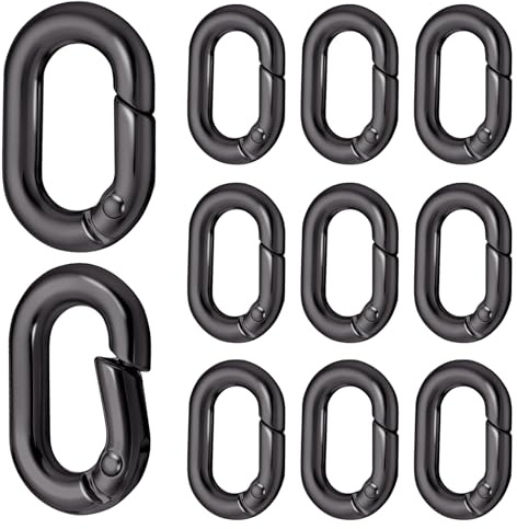 Giantree 10 stycken oval fjäderkarbinhakar liten, metall ringkarbinhake, nyckelring litet spänne klämma fjäder karbinhake för resor fiske camping vandring hängmattor ryggsäck (svart)