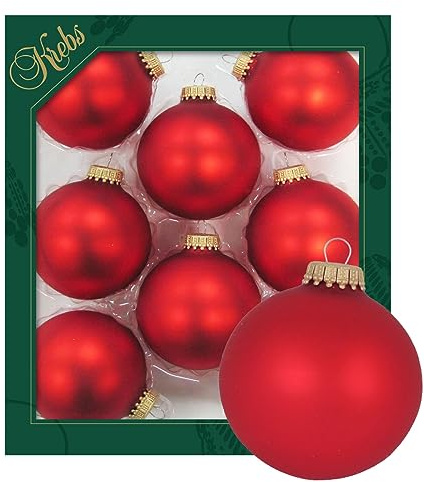 Krebs Glas Lauscha - Decoración de Navidad/Adornos para árbol de Navidad de cristal - Bolas de colores lisos - Cantidad: 8 unidades - Color: rojo satinado - Tamaño: 7 cm aprox