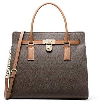 Michael Kors Hamilton Large Satchel, Gold-Tone Hardware/MK Signature Coated Twill/Brown/Acorn