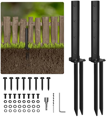 Fence Post Repair Stakes Kit: YOZAIUUI 2-Pack Heavy Duty Iron Fence Post Brackets Fencing Posts Repair Spike Fixer Anchor Ground Stakes for Repairing & Reinforcing Tilted or Broken Wooden Posts