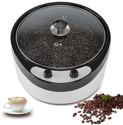 WhAeoy Electric Coffee Roasting Machine, Automatic Coffee Beans Roaster with Cover, 45° Inclined and 0-240℃ Temperature Adjustable, 800g Max Capacity and Non-Stick Inner, for Coffee Lover,White