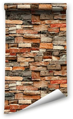 ANBILILA Roccia Carta da Parati Autodesiva, 44,5x500CM Sfondo Carta Da Parati in Vinile Autoadesivo in Pietra in Mattoni Rotolo di Decorazione Delle Pareti Impermeabili per Pareti Decorative