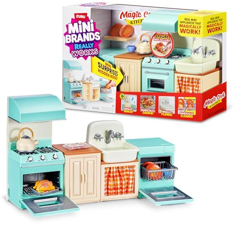 Mini Brands Magic Cook Kitchen Playset Series 1 By ZURU | Real working water tap & dishwasher; interactive mini kitchen; realistic cooking features; collect & display; collector gift
