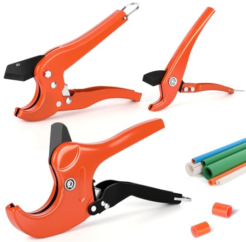 Lothee 3 Pcs PVC Pipe Cutter with Sk5 Blade, up to 1-1/4”, 1-5/8”, 2-1/2” O. D., Ratcheting PVC Cutter Tool for Cutting, Easy-to-use Plastic Hoses and Plumbing Tube Cutting Tool