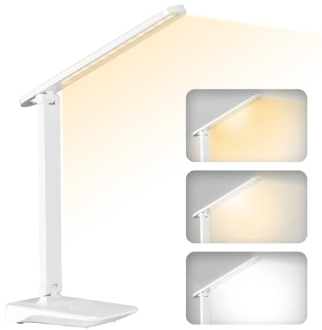 Diboniur Lampada da Scrivania LED Senza Fili 1800 mAh, Bianco | 3 temperature, luminosità 15–100%, controllo touch, testa 180° e braccio 90°, pieghevole per lettura e comodino