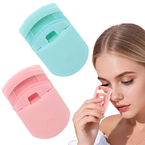 Quesuc 2 Pezzi Arricciaciglia Portatile Arricciaciglia A Pressione Per Un Arricciamento Preciso In Plastica Per Donne E Ragazze, Tutte Le Forme Degli Occhi Blu E Rosa 5.9X3.6 Cm