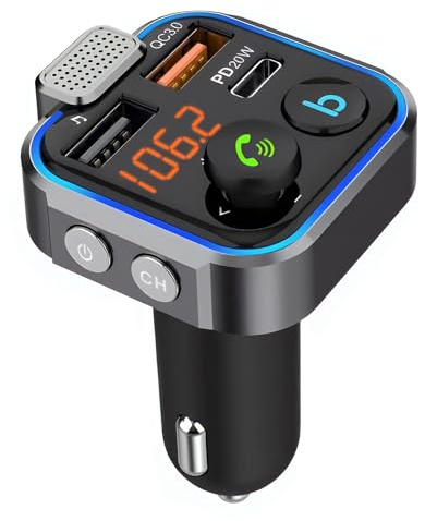 FM Transmisor Bluetooth Coche, Manos Libres Reproductor MP3 Adaptador Radio