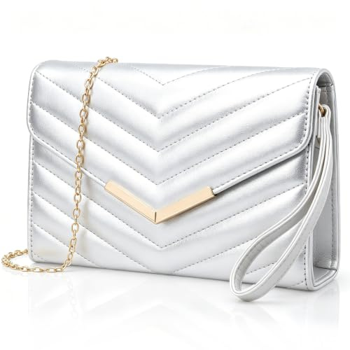 Larcenciel Clutch Bags for Women, Faux Leather Handbag with Wristlet & Chain, Elegant Envelope Clutch Bags for Wedding, Party