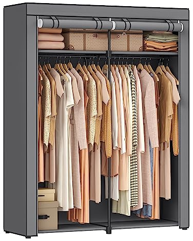 SONGMICS Closet Wardrobe, Portable Closet for Bedroom, Clothes Rail with Non-Woven Fabric Cover, Clothes Storage Organizer, 55.1 x 16.9 x 68.5 Inches, Gray URYG02GY