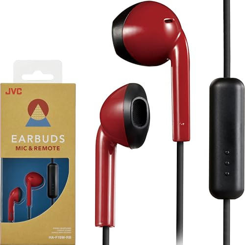JVC Red and Black Sweat and Splash Proof Retro Earbuds with Microphone and Remote HAF19MRB
