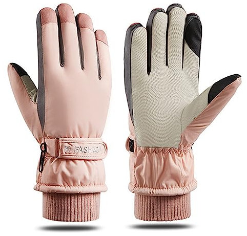 Amrta Skihandschuhe Damen Winter Wasserdicht Touchscreen Snowboardhandschuhe mit Protektoren Handgelenkschutz, Schneehandschuhe Strapazierfähig Anti-Rutsch für Fahrrad Skifahren Radfahren (Pink)