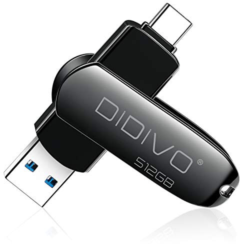 DIDIVO USB C Stick 512GB 2 in 1 USB 3.0 Typ C Speicherstick OTG Pen-Laufwerk Externer Speicher für Smartphones, Tablets, Neues MacBook, Laptops, PC (Schwarz)