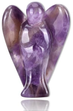 Cyrank Ángel de la Guarda, Cristal curativo, ángel de la Paz, Figuras de Bolsillo con Cristal de Cuarzo Transparente, Figuras de ángel de la Guarda para Escritorio, decoración(Amatista)