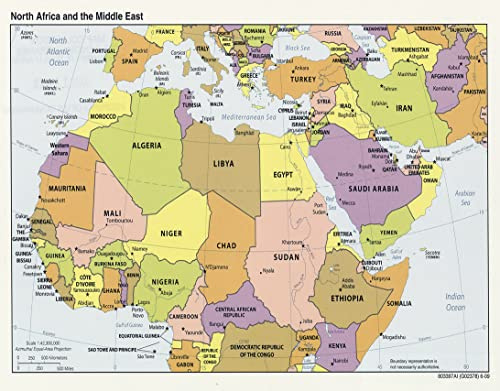 Palmetto Posters 23x18 Laminated Poster: Large political map of north africa and the middle east with capitals